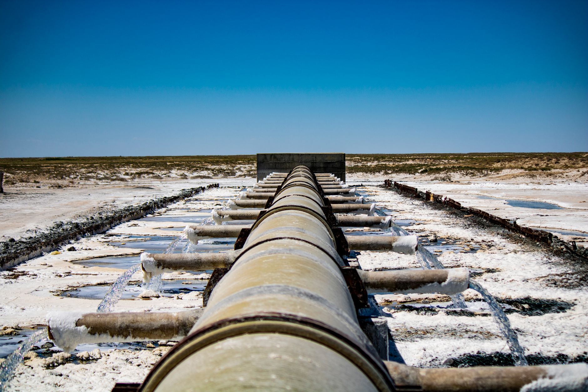 Pipe discharging brine from a desalination plant into the sea
